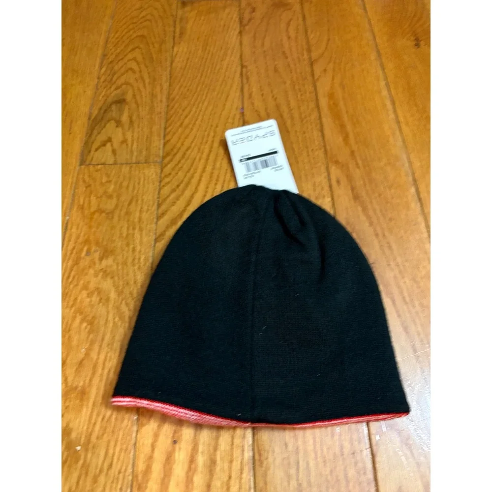 Spyder Kids Reversible Beanie Hat Black Red Logo Knit Winter Ski S/M OBSP907 NWT